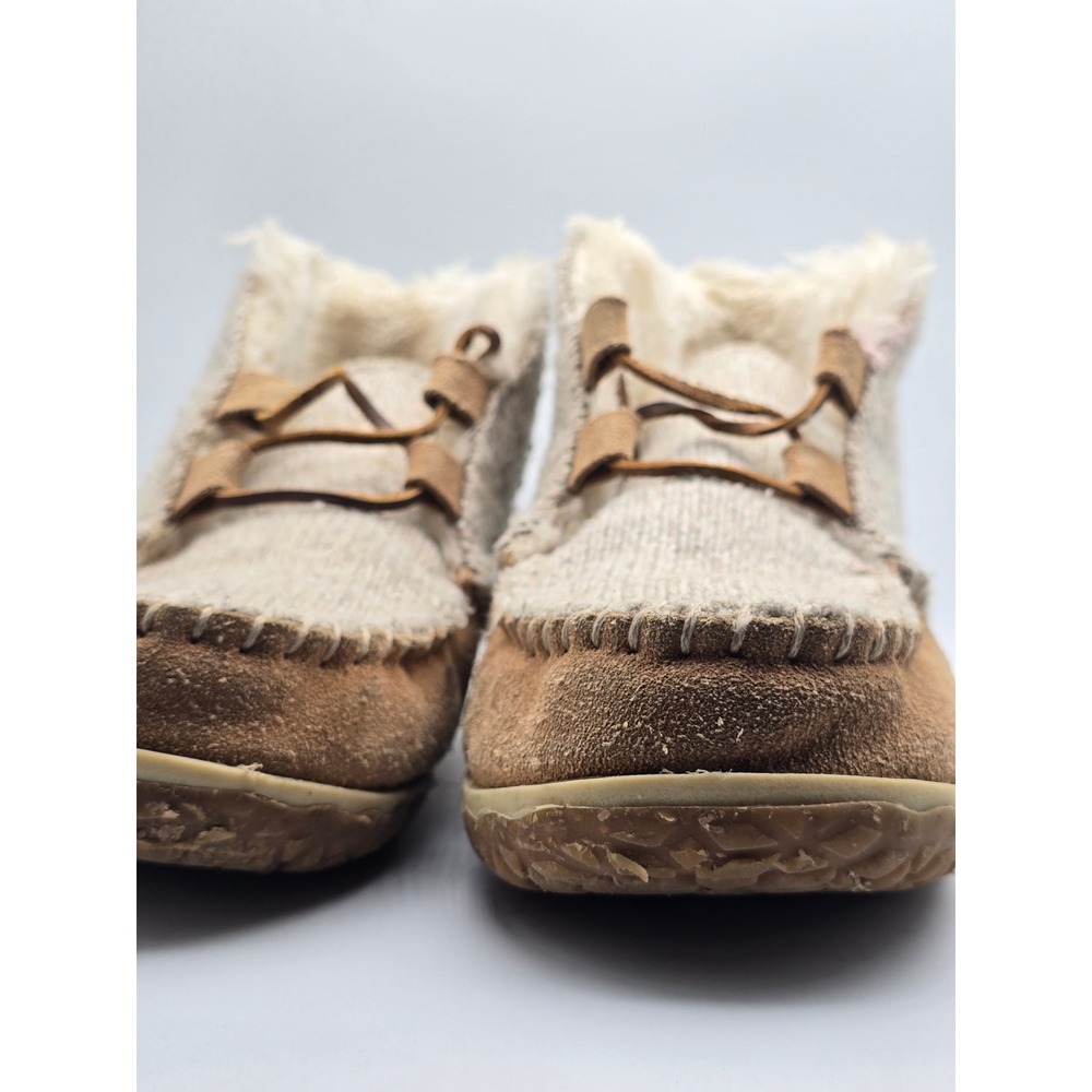 Minnetonka Women's Torrey 10 Tan Knit Suede Moccasin Ankle Boots Faux Fur Lined - Picture 7 of 12